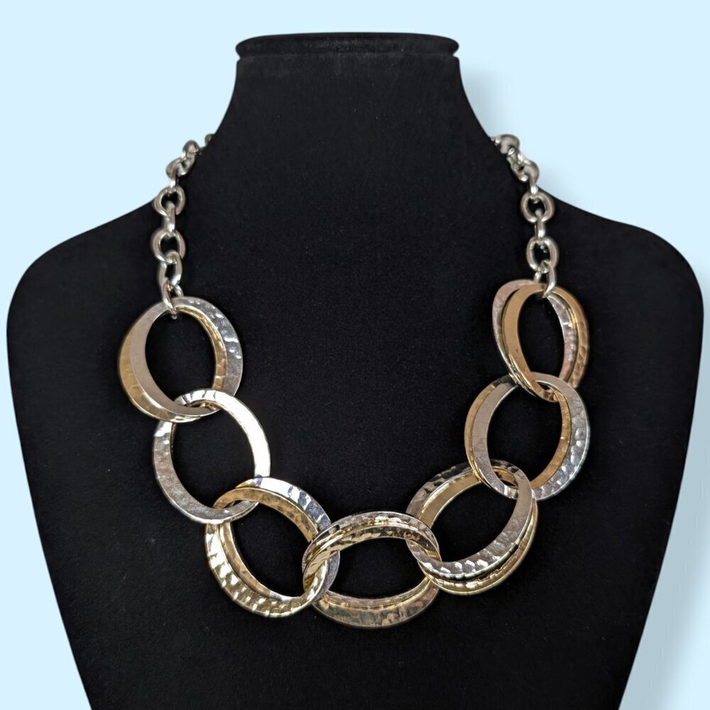 2-Tone Hammered Metal Cut Out Necklace - Picture 2 of 5